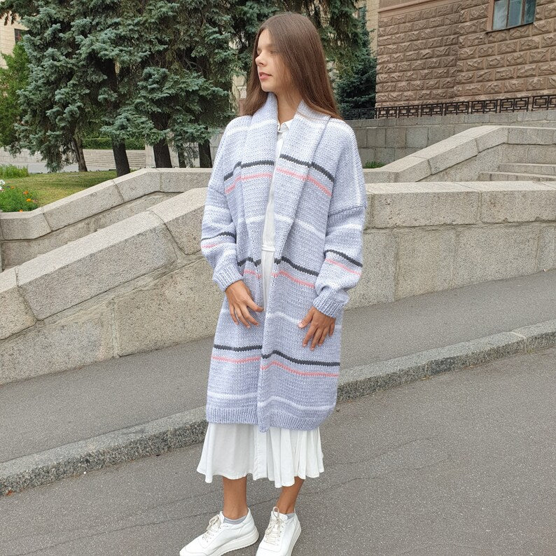 Long Striped Cardigan Knitting Pattern