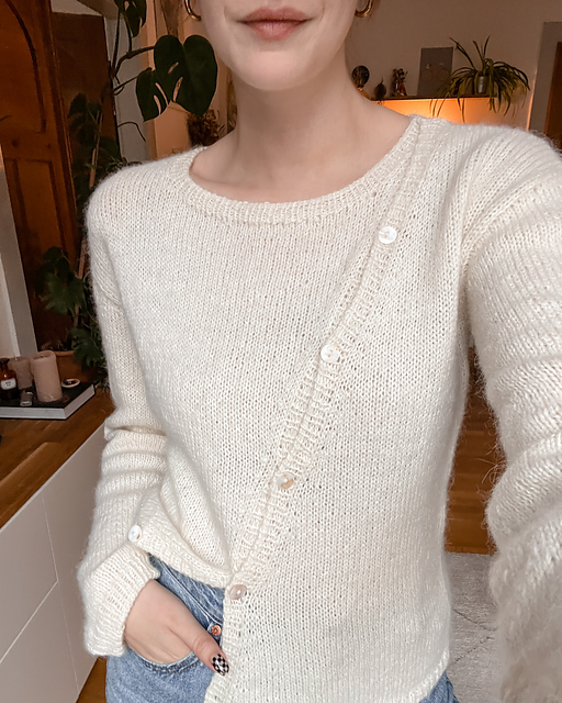 Asym Button Sweater Knitting Pattern