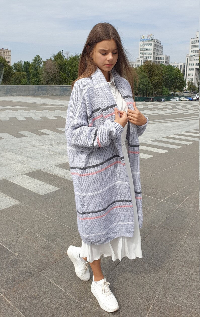 Long Striped Cardigan Knitting Pattern
