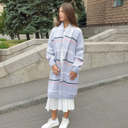 Long Striped Cardigan Knitting Pattern