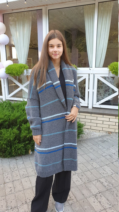 Long Striped Cardigan Knitting Pattern