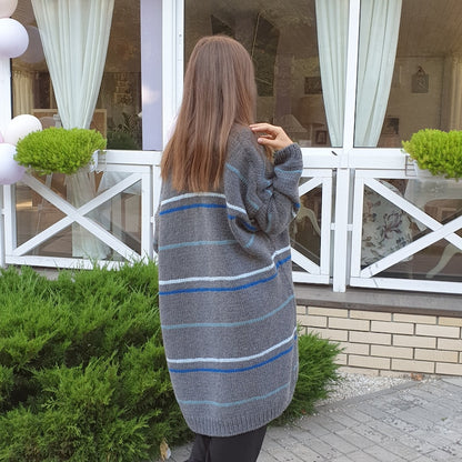 Long Striped Cardigan Knitting Pattern