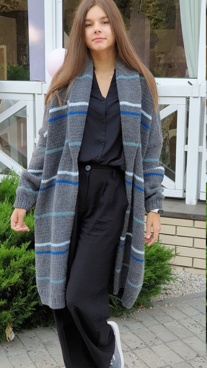 Long Striped Cardigan Knitting Pattern
