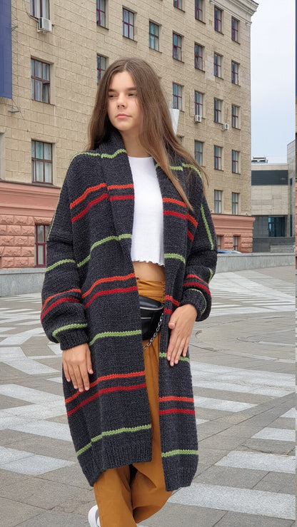 Long Striped Cardigan Knitting Pattern