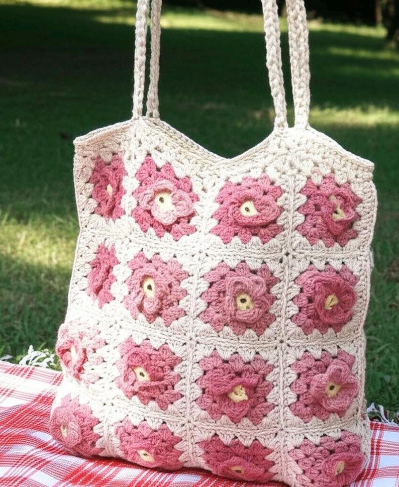 Floral Granny Tote Bag Knitting Pattern