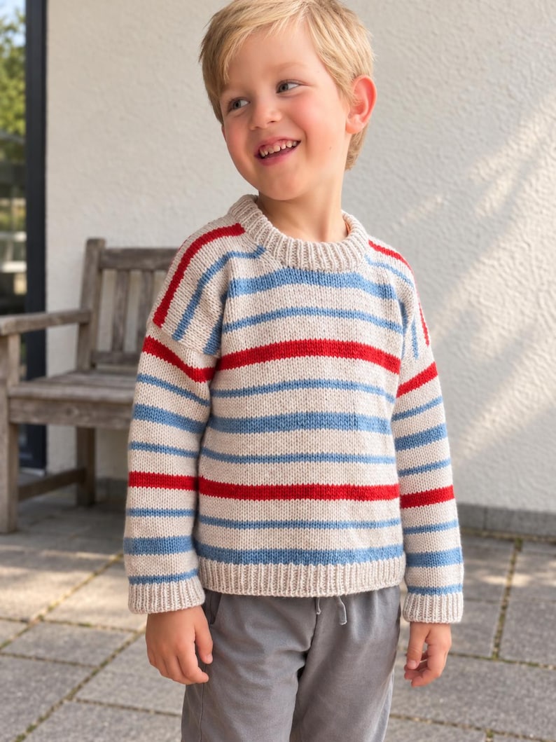 Kids Nordic Stripe Sweater Knitting Pattern photo 2
