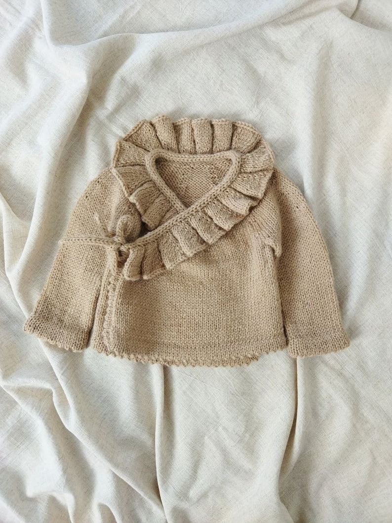 Ruffle baby jacket knitting pattern view 2