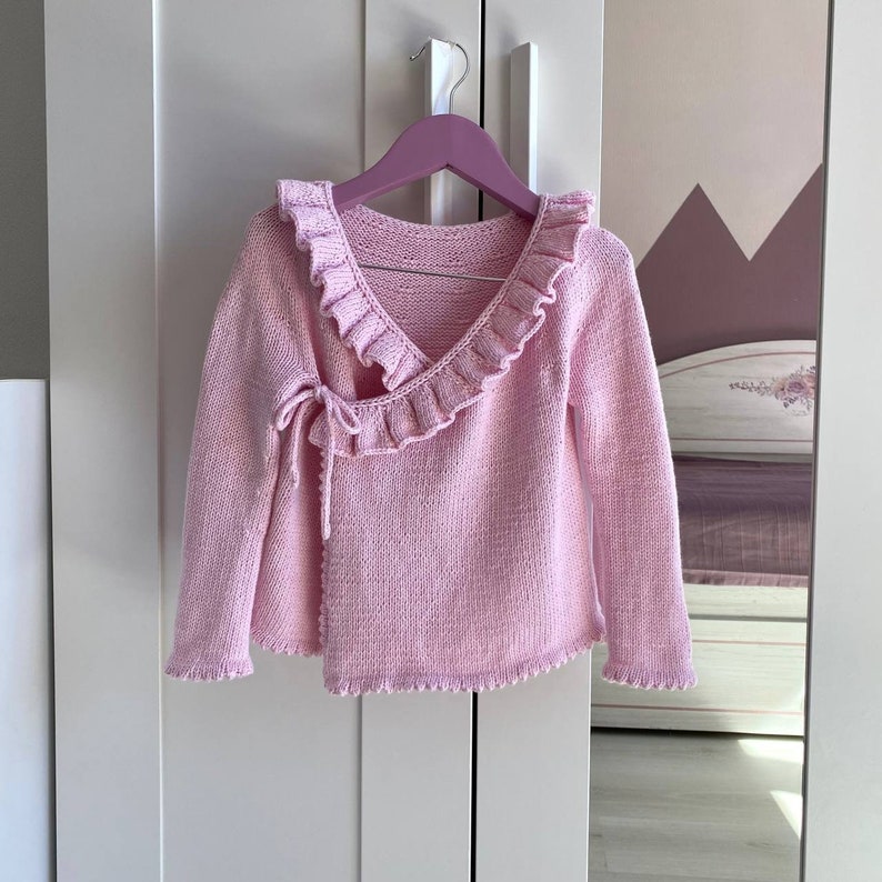 Ruffle baby jacket knitting pattern view 4